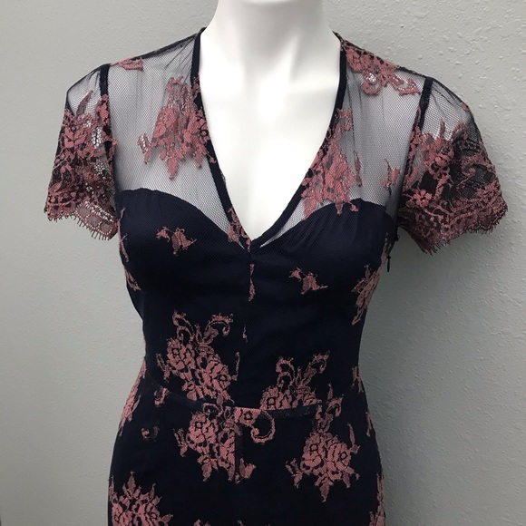 New! Lovers + Friends Mesh Lace Maxi Navy dress - Picture 2 of 9